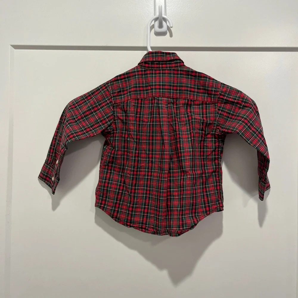 Polo Ralph Lauren Toddler Boys Red Green Plaid Button Down Shirt 18M Cotton